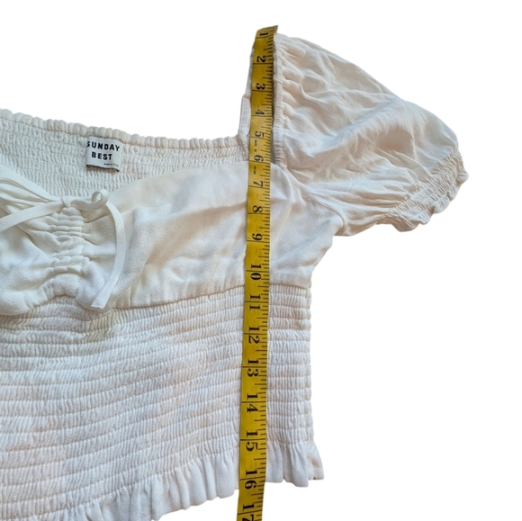 Aritzia Sunday Best Sinatra Blouse Coquette White Ruched Puff Sleeves Women's L - Picture 2 of 13